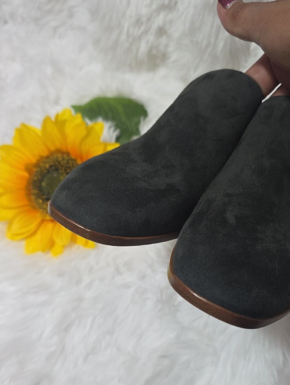 Via Spiga Dark Gray Suede Block Heel Mules - Picture 7 of 9